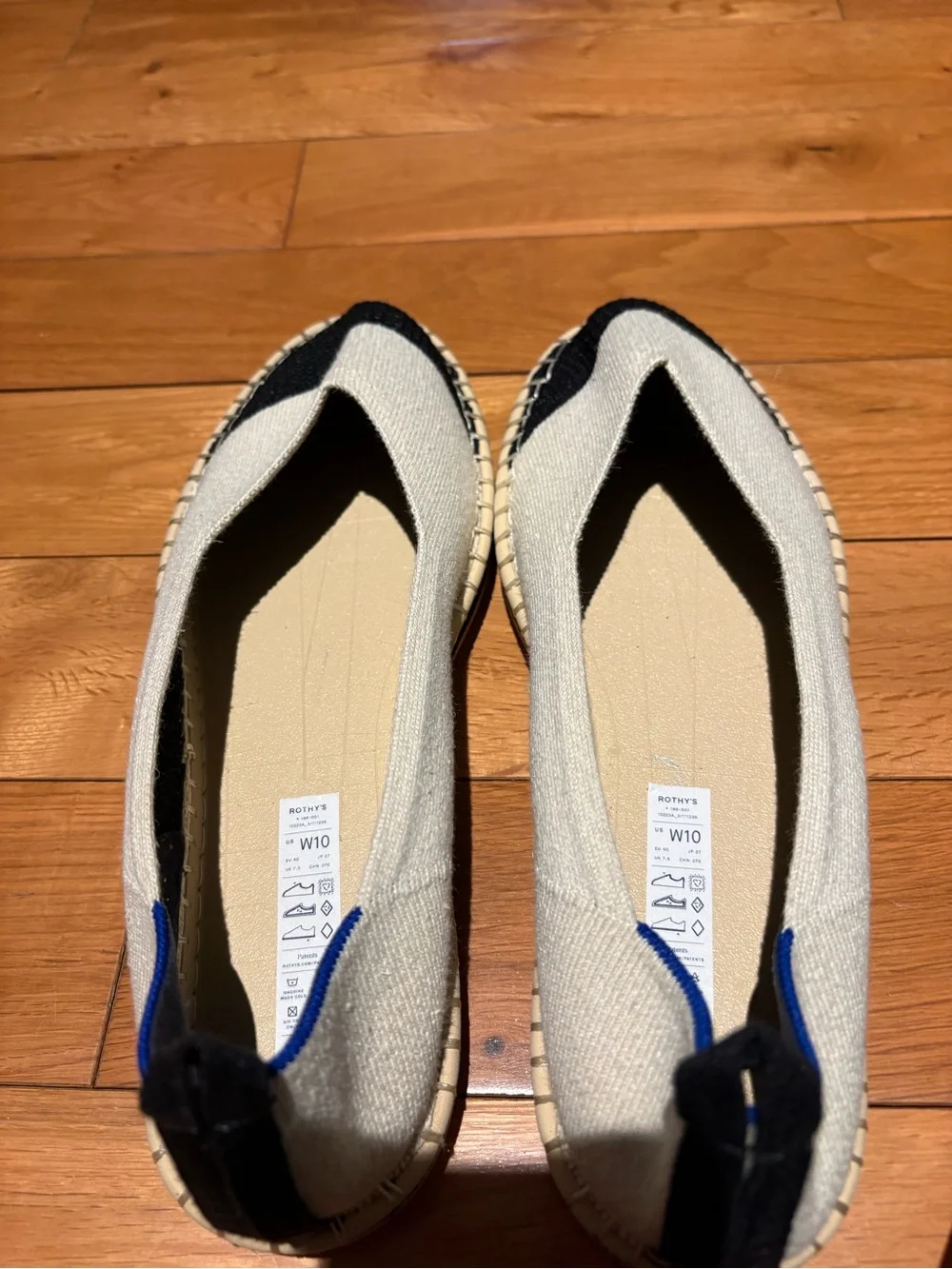 Rothy's The Espadrille Boardwalk flats cream colored black toe sz 10